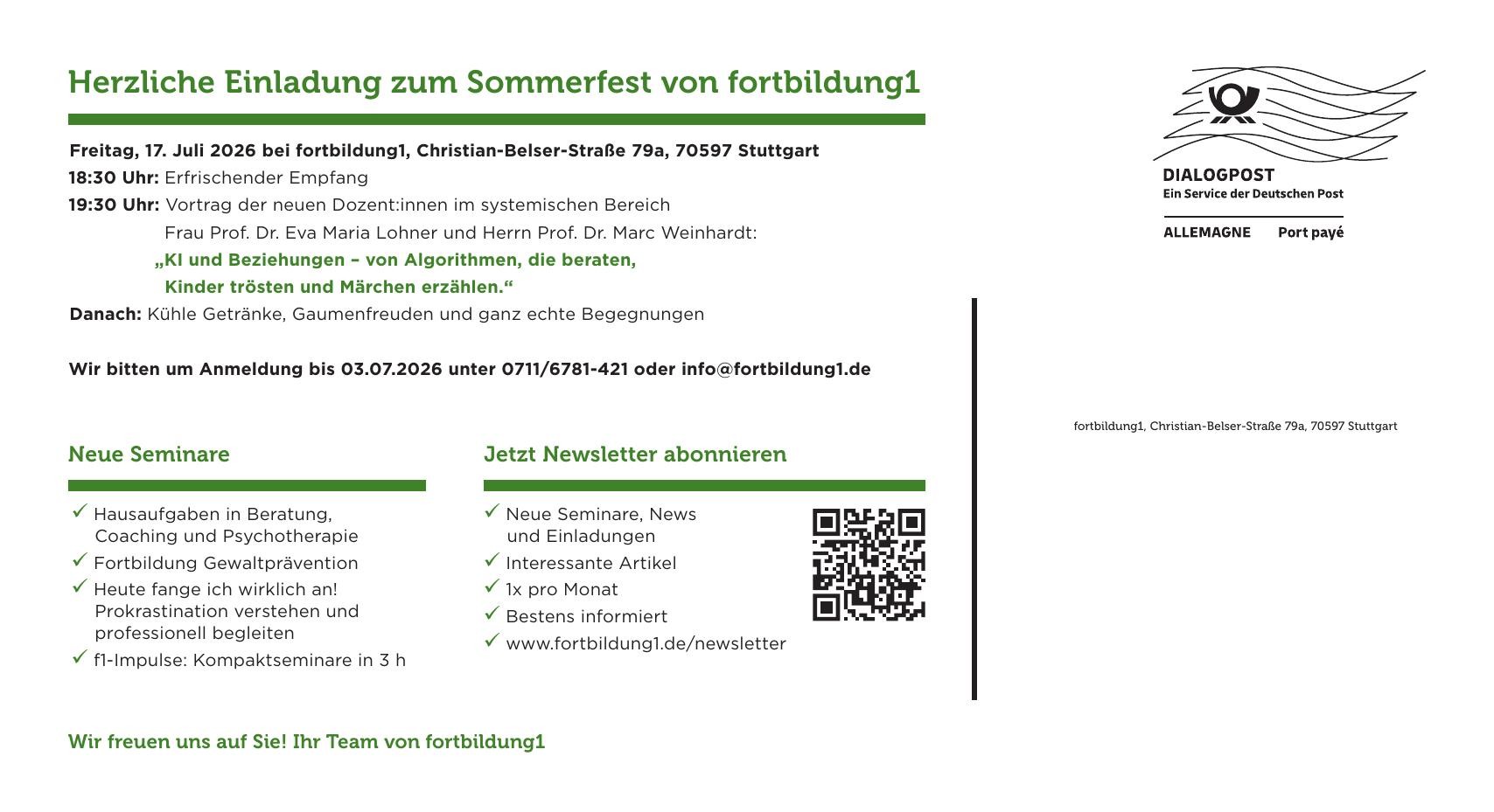 Rückseite der Fortbildung-1-Sommerfest-Maxi-Card ohne Adressdaten